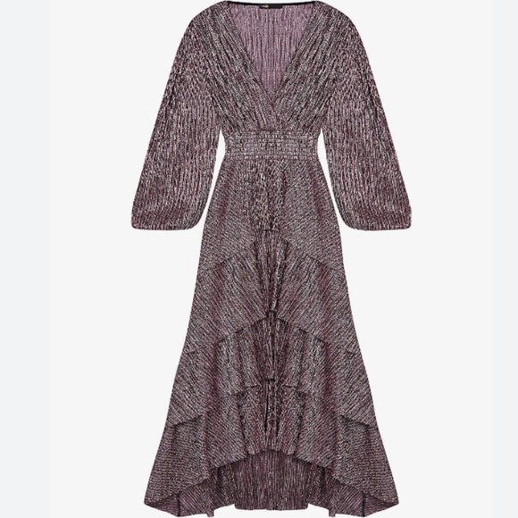 Maje RUFFINITI Pink Glitter Maxi Dress - Picture 2 of 3